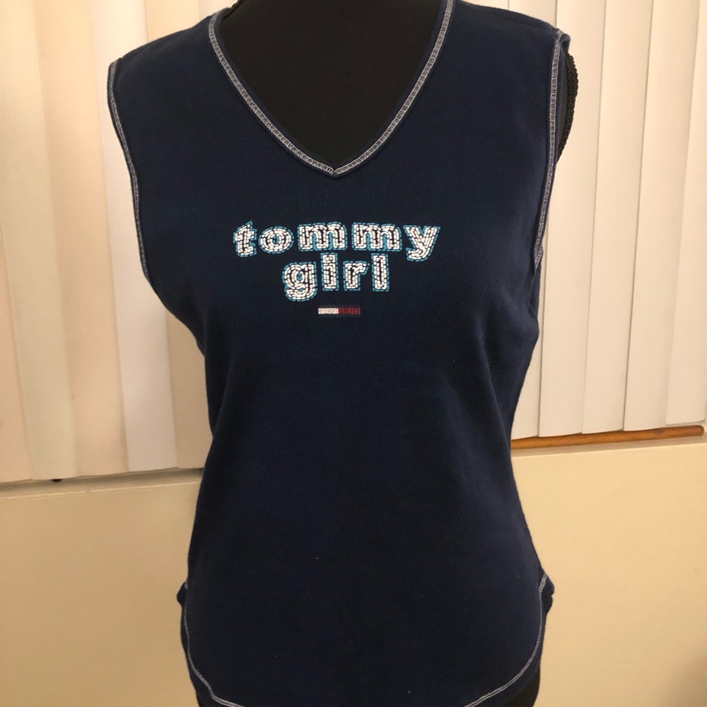 Tommy Hilfiger Navy Sleeveless 'tommy girl' Crystal Logo Tank
